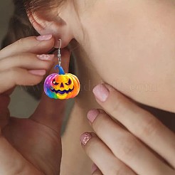 ハロウィンかぼちゃのアクリルダングルイヤリング  プラチナ  カラフル  30mm&nbsp;FS-WG3E7D9-01