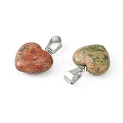 天然石ユナカイトペンダント  プラチナトーンの真鍮パーツ  17~19x15~16x5~8mm  穴：2x7mm&nbsp;G-Q371-15