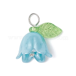 プラスチック模造真珠ビーズペンダント付きアクリルビーズ  花  真鍮ボールヘッドピン付き  プラチナ  14.5x16x11mm  穴：3mm&nbsp;PALLOY-JF03825-01