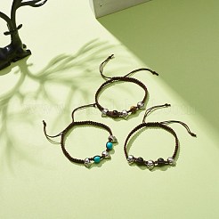 3 個天然タイガーアイ & 溶岩 & 合成ターコイズ編組ビーズブレスレットセット合金スカル  女性のためのハロウィーンの宝石調節可能なブレスレット  ココナッツブラウン  内径：2-1/4~3-1/2インチ（5.8~9cm）  1個/スタイル&nbsp;BJEW-JB08114-02