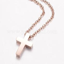 304ステンレススチールペンダントネックレス  カニカン付き  クロス  ミックスカラー  18.11インチ（46cm）&nbsp;NJEW-D277-27