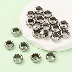 変色しにくいロンデル 304 ステンレススチールビーズ  ステンレス鋼色  10x5mm  穴：6mm&nbsp;STAS-N020-01-10mm
