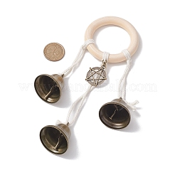 ドアノブ用の合金と鉄の星型保護魔女ベル  家の装飾用の木製リング魔女風鈴  アンティークブロンズ  212mm&nbsp;HJEW-JM01895