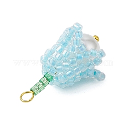 シードビーズ ビーズチャーム  ガラスパールビーズ付き  スズランのペンダント  ライトブルー  26.5x15x15mm  穴：1.6mm&nbsp;PALLOY-MZ00363-02