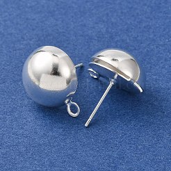 真鍮製スタッドピアスパーツ  カドミウムフリー＆鉛フリー  半円  カン付き  925銀メッキ  17x13.5mm  穴：1.8mm  ピン：12x0.8mm&nbsp;KK-G604-01S-07