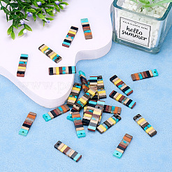 半透明の樹脂とクルミ材のペンダント  金箔  長方形のチャーム  サンゴ  29.5x8.5x3.5mm  穴：2mm&nbsp;RESI-TAC0017-47-A03