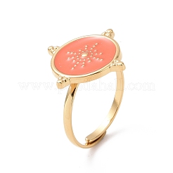 Ion Plating(IP) Enamel Flat Round with Sun Signet Cuff Ring&nbsp;RJEW-G265-07G