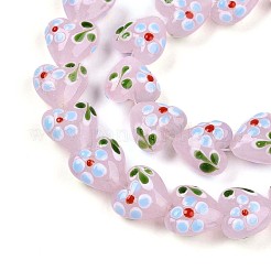 手作りランプワークビーズ連売り  花とハート  パールピンク  14~15.5x15~15.5x9~10mm  穴：1.2mm  約35個/連  19.29インチ（49cm）&nbsp;LAMP-N028-02B