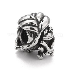 304ステンレススチールヨーロピアンビーズ  大穴ビーズ  カエル  アンティークシルバー  11x8x10mm  穴：4.5mm&nbsp;STAS-G256-03AS