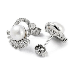 Anti-Tarnish Cubic Zirconia Heart with Natural Pearl Stud Earrings&nbsp;EJEW-F318-10P