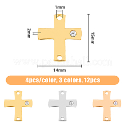 12Pcs 3 Colors 316 Surgical Stainless Steel Pave Clear Cubic Zirconia Connector Charms&nbsp;STAS-DC0014-60