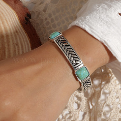 Bohemian Alloy & Synthetic Turquoise Engraved Bangles for Women&nbsp;FS-WG3AF9F-01