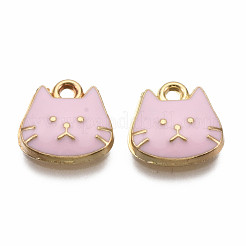 合金エナメルチャーム  ライトゴールド  カドミウムフリー＆ニッケルフリー＆鉛フリー  猫  パールピンク  11.5x11.5x3mm  穴：1.4mm&nbsp;ENAM-T011-95D-NR