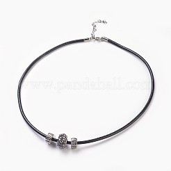 牛革レザーコードのアクセサリーセット  ネックレス＆ブレスレット  樹脂ラインストーンのヨーロッパビーズと合金ヨーロッパスタイルの留め金  ロンデル  ヘマタイト  195x3mm  18.11インチ〜18.5インチ（46~47cm）&nbsp;SJEW-JS00989-03