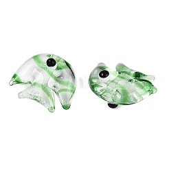 手作りの透明ランプワークビーズ  縞模様の魚  ライムグリーン  13~16x16.5~19.5x9~10.5mm  穴：1.5~2mm&nbsp;LAMP-N042-20D