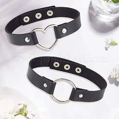 2Pcs 2 Styles Punk Rock Style PU Leather Necklaces&nbsp;NJEW-CL0001-27