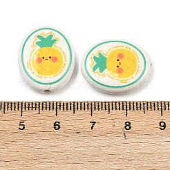 印刷された手作りの磁器のビーズ  オーバル  パイナップル  19~20x15~17x6mm  穴：2mm&nbsp;PORC-B009-01B