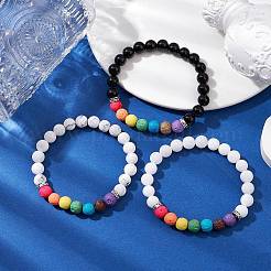 3Pcs Chakra Round Natural Gemstone Beads Stretch Bracelet Sets for Women&nbsp;BJEW-JB10967