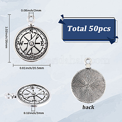 チベット風アロイペンダント50個  コンパス  アンティークシルバー  26.5x20.5x3mm  穴：2mm&nbsp;FIND-SC0021-16A