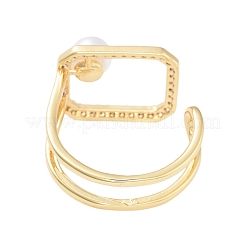 Rack Plating Rectangle Brass Micro Pave Cubic Zirconia Open Cuff Rings for Women&nbsp;RJEW-B064-01G