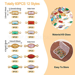 60Pcs 12 Styles Brass Pave K9 Glass Connector Charms&nbsp;KK-TA0003-13