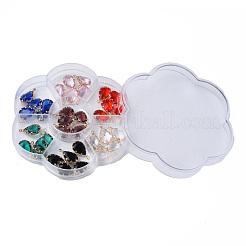 K9ガラスチャーム  ライトゴールドメッキ真鍮パーツ  ティアドロップ  多面カット  ミックスカラー  18.5x10.5x4.5mm  穴：2mm&nbsp;GLAA-N038-37