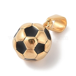 304ステンレスペンダント  エナメル  サッカーのチャーム  ゴールドカラー  ブラック  11.5x11.5mm  穴：6.5x3.5mm&nbsp;STAS-S001-06G-G