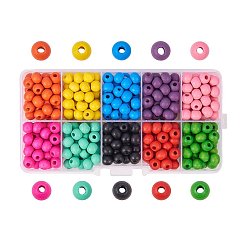 染色された環境に優しいウッドビーズセット  ラウンド  ミックスカラー  7~8x6~7mm  穴：2~3mm  約340~350個/箱&nbsp;WOOD-PH0003-01