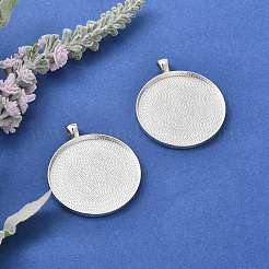 Tibetan Style Flat Round Alloy Big Pendant Cabochon Settings&nbsp;X-TIBEP-Q049-09AS-RS