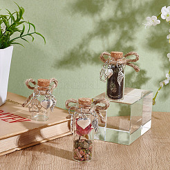 3Pcs 3 Sizes Transparent Glass Empty Bottles with Alloy Paw Print Heart Feather Charms and Cork Stopper&nbsp;AJEW-NB00018