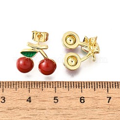 真鍮エナメルスタッドピアス  18KGP本金メッキ  チェリー  13.5x15.5mm&nbsp;EJEW-G430-06A-G