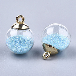 ガラスボールペンダント  マイクロビーズとCCBのプラスチックのパーツ  ラウンド  空色  21x15.5~16mm  穴：2mm&nbsp;X-GLAA-T003-03C