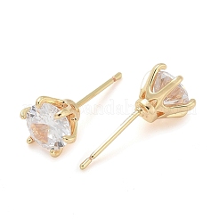ラックメッキ真鍮クリアキュービックジルコニアスタッドピアス  長持ちメッキ  シャンパンゴールド  8mm&nbsp;EJEW-M090-18G
