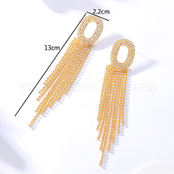 本物の18Kゴールドメッキ真鍮ダングルスタッドピアス  ラインストーンタッセルイヤリング  オーバル  130x22mm&nbsp;WY4704-4