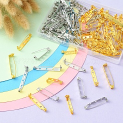 100本8スタイルアイアンブローチのパーツ  バックバーピン  プラチナ·ゴールデン  21.5~39.5x4.5~5.5mm  穴：2mm  ピン：0.5~0.6mm&nbsp;IFIN-YW0001-62
