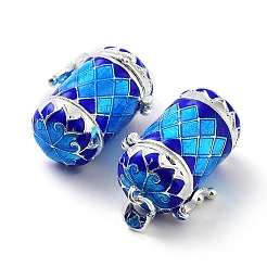 真鍮製祈り箱ペンダント  エナメル  列と花  銀色のメッキ  ブルー  28x18.5x14.5mm  穴：4x6mm&nbsp;KK-D528-16