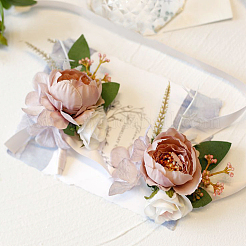 2Pcs 2 Style Silk Cloth Imitation Peony Corsage Boutonnieres&nbsp;AJEW-CP0001-59B