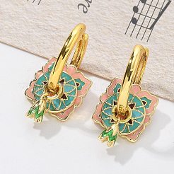 真鍮の菱形フープピアス  エナメル  鉛フリー＆カドミウムフリー  18KGP本金メッキ  ラックめっき  ブルー  26x17mm&nbsp;EJEW-R016-13G-02