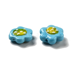 手作りランプワークビーズ  花  空色  18~19x20.5x8.5mm  穴：1.6mm&nbsp;LAMP-E024-01D