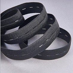 平らな弾性ゴムバンド  ウェビング衣類縫製アクセサリー  ブラック  25mm  5 m /ロール&nbsp;EC-WH0002-25mm-01B