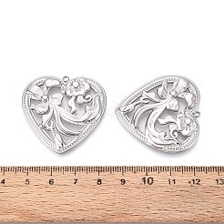304ステンレススチール製中空フラワーハートペンダント  変色しない  ステンレス鋼色  36.5x36.5x3mm  穴：1.8mm&nbsp;STAS-T067-40P