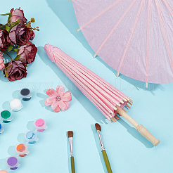 Diyの空白のクラフトペーパー傘  木製ハンドルとラック付き  子供のための DIY 工芸品手描き製作  ピンク  308x37mm&nbsp;DIY-WH0899-801B