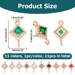 11Pcs 11 Colors Brass Pave Cubic Zirconia Connector Charms&nbsp;KK-HS0001-95