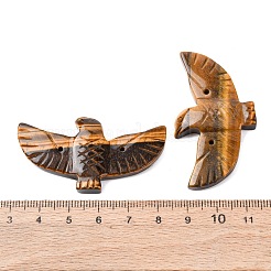 天然タイガーアイ彫刻の大きなペンダント  平和の鳩のチャーム  28~29x51~52x6~6.5mm  穴：1.2mm&nbsp;G-A288-01F