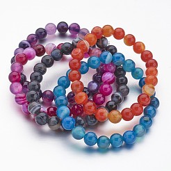 Natural Striped Agate/Banded Agate Beaded Stretch Bracelets&nbsp;BJEW-JB02564