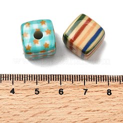 印刷された不透明なアクリルビーズ  キューブ  ミックスカラー  14x14x14mm  穴：4mm&nbsp;OACR-H054-10