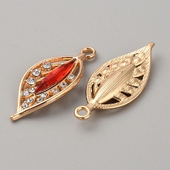 Kc金メッキ合金ペンダント  アクリルとクリスタルのラインストーン  リーフチャーム  レッド  31x13x4mm  穴：2mm&nbsp;FIND-TAC0025-01KCG-06