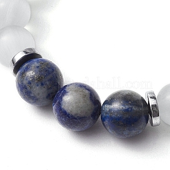 10mm ラウンド天然ラピスラズリとキャッツアイストレッチビーズブレスレット（女性用）  内径：2インチ（5.1cm）&nbsp;BJEW-JB10368