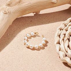 Shell Pearl Braided Open Cuff Ring&nbsp;RJEW-TA00031