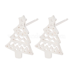 925 Sterling Silver Hollow Christmas Tree Stud Earrings&nbsp;EJEW-F397-01S